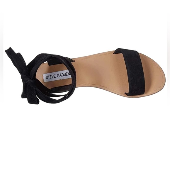 Steve Madden Lace-Up Flat Sandals Size 5.5 Suede Leather Balletcore Black Boho - Picture 7 of 9